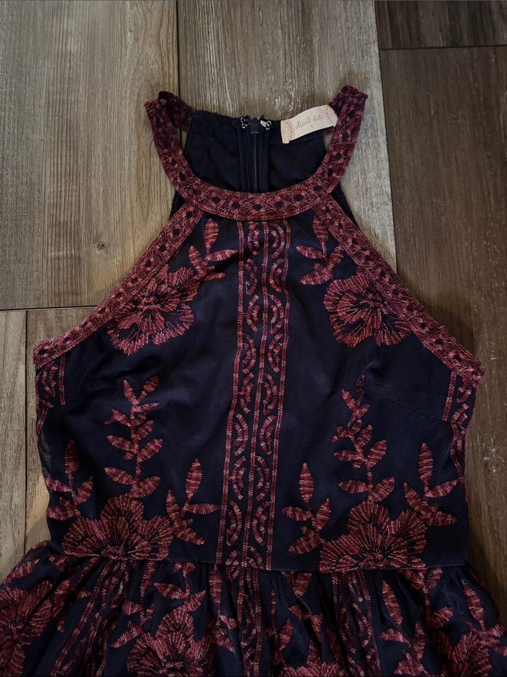 Altar’d State - Embroidered Navy and Burgundy Halter Maxi Dress - Picture 4 of 7
